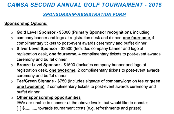GOLF SPONSORSHIP FORM - CAMSA 10-6-15 Registration Form Revised