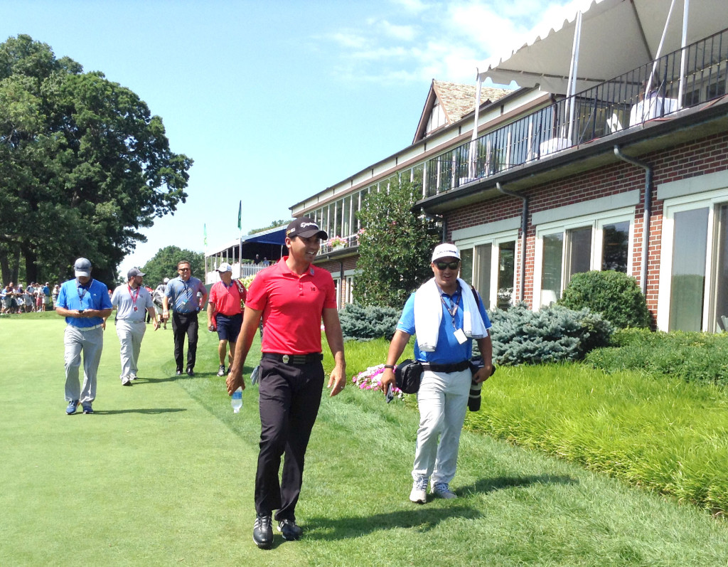Jason Day on way to first and only practice round at the famed Baltusrol Golf Club.