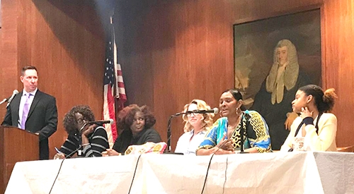 From left: John F. Coffey, Hon. Sylvia Ash, Hon. Claudia Daniels-Depeyster, Heather Hardy, Kym Hampton and Nzingha Prescod. Eagle photo by Hannah Grossman