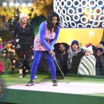 Robin Aikens attempts her shot on the episode of ABC's Holey Moley